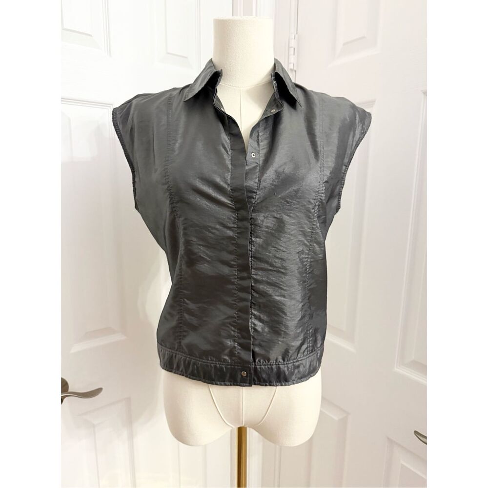 Todd Oldham Times Seven 7 Gray Metallic‎ Snap Front Sleeveless Vest 4 Small